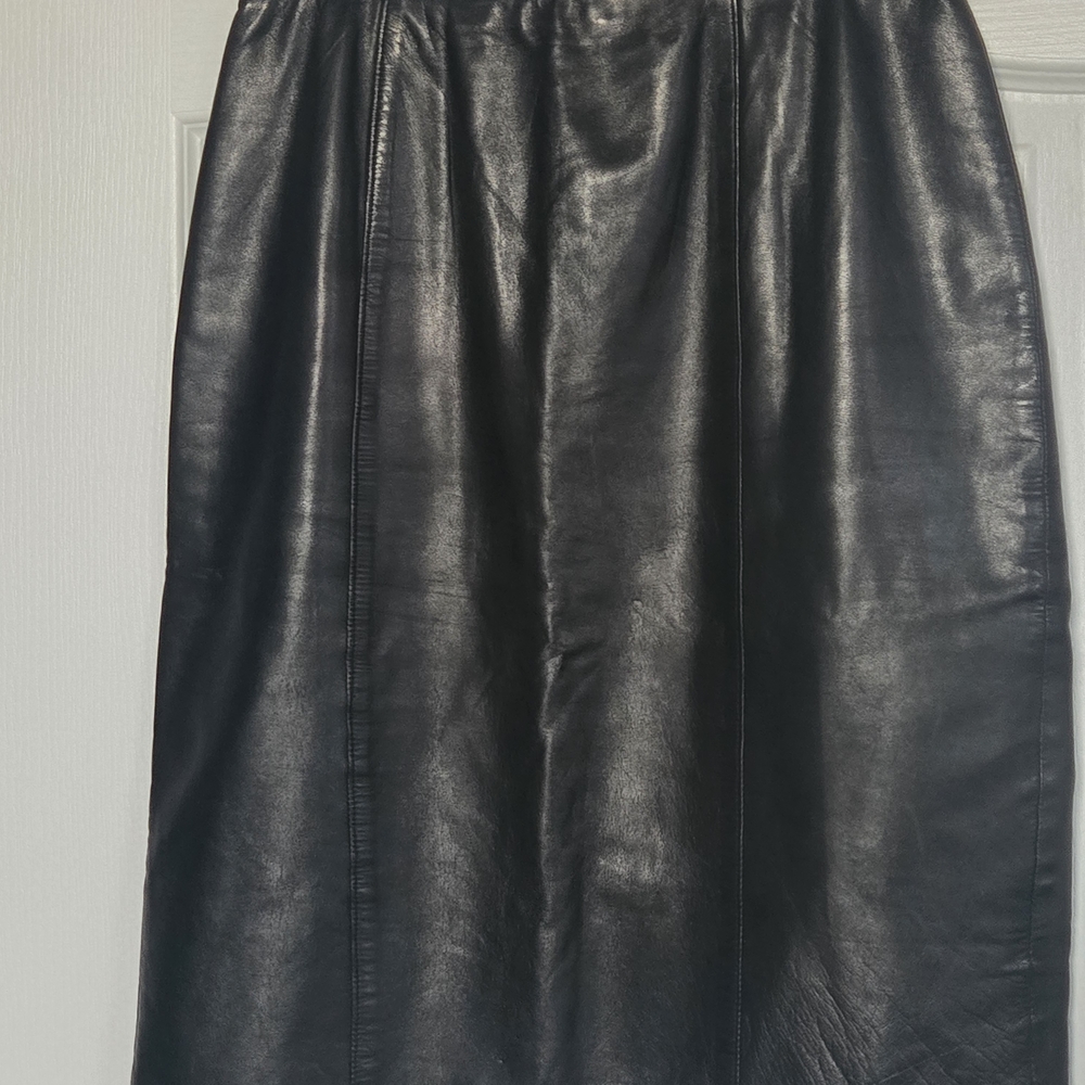 Black Lambskin Leather Midi Skirt